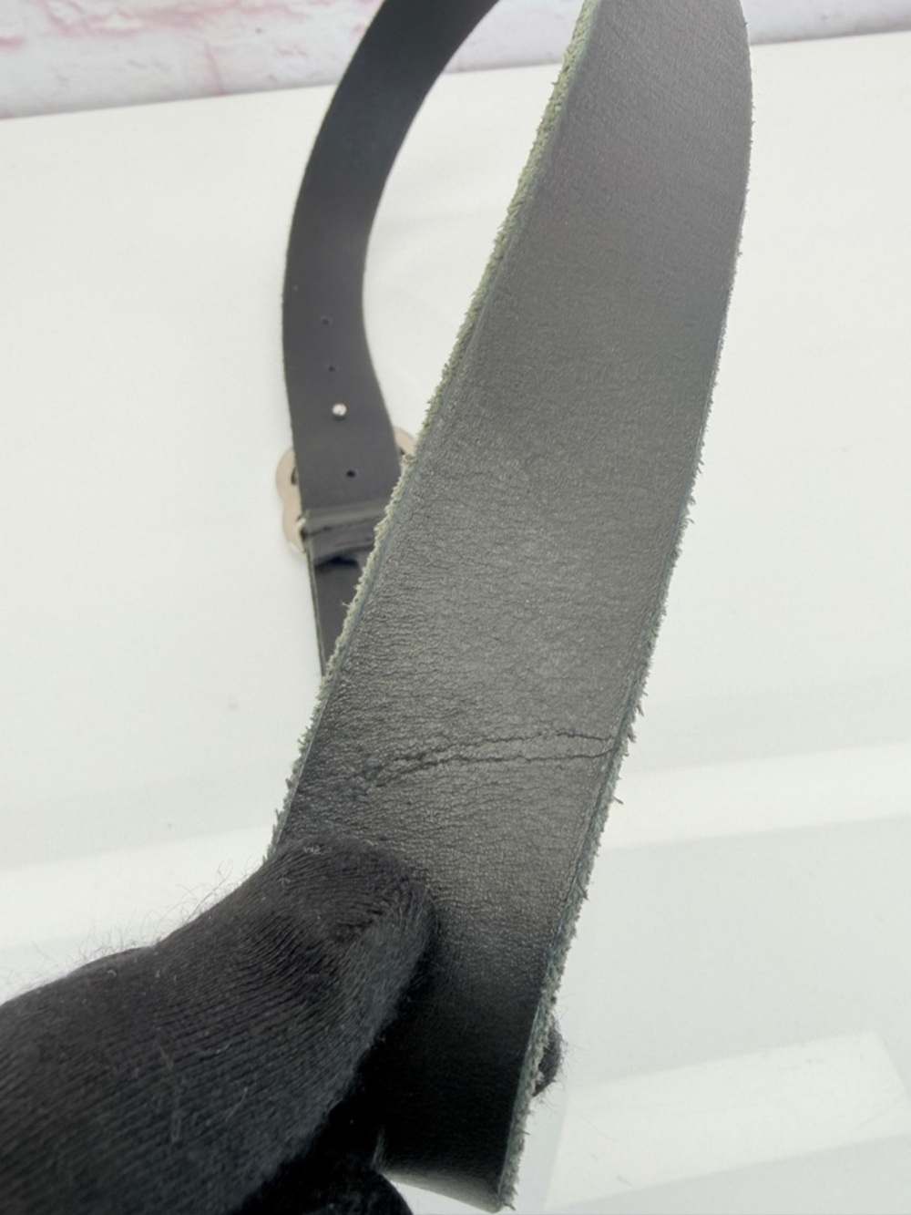 Authentic Gucci Black Raw Edge Leather Marmont Belt Silver Buckle 414516 85/34 - Picture 5 of 12